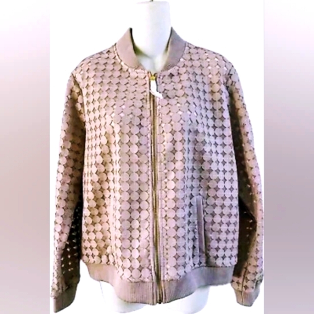 Colleen Lopez Women Pink Faux Leather Mesh Jacket NWT - 3X